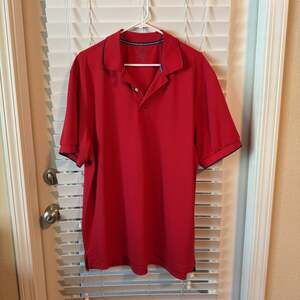 Izod Polo Golf Shirt Performance Mens XL Natural Stretch Red w/ White/Blue Trim